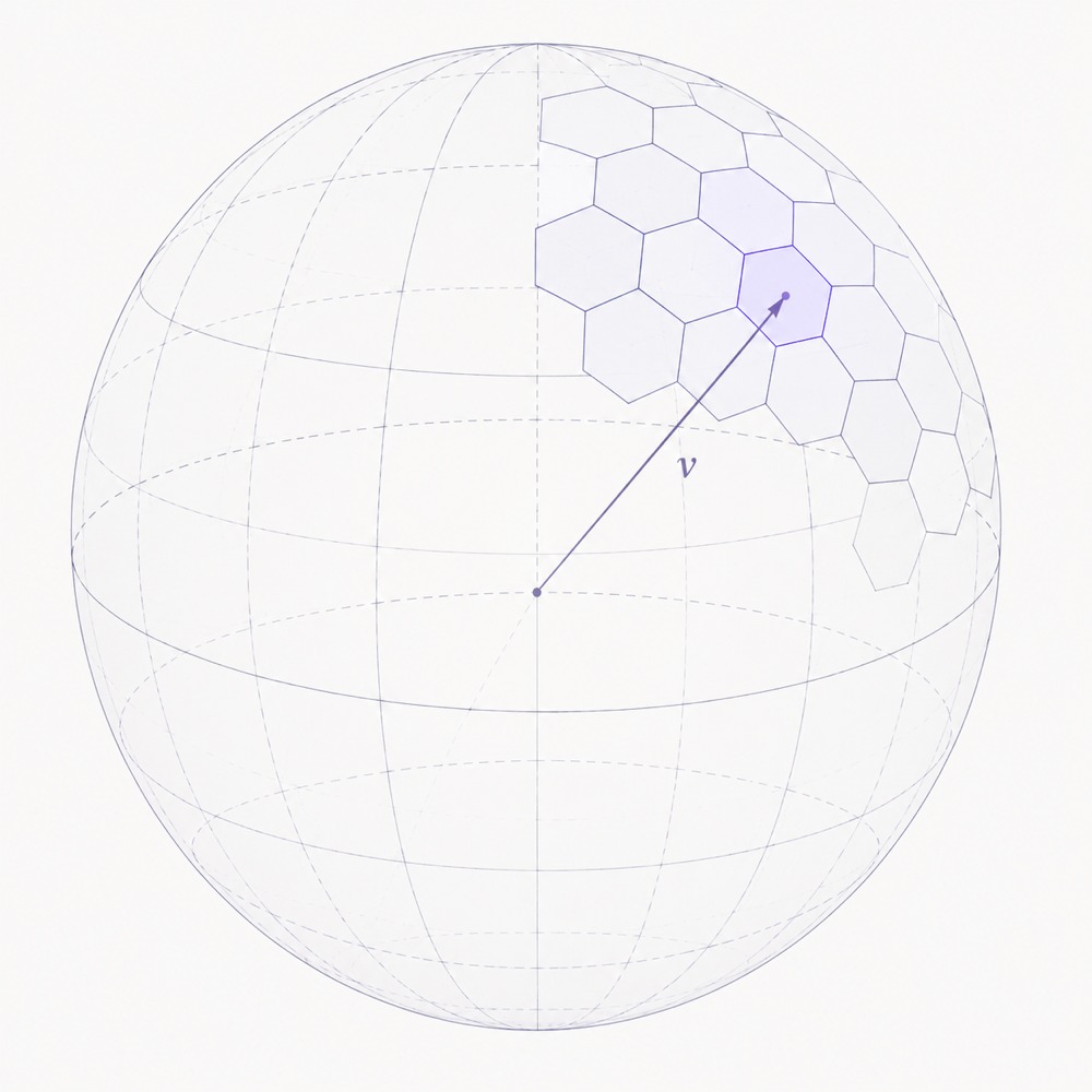 A vector pointing at a cell of the unit sphere